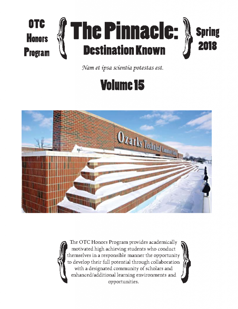 Front page of the fifteenth volume of the Honors Newsletter, The Pinnacle: Destination Known