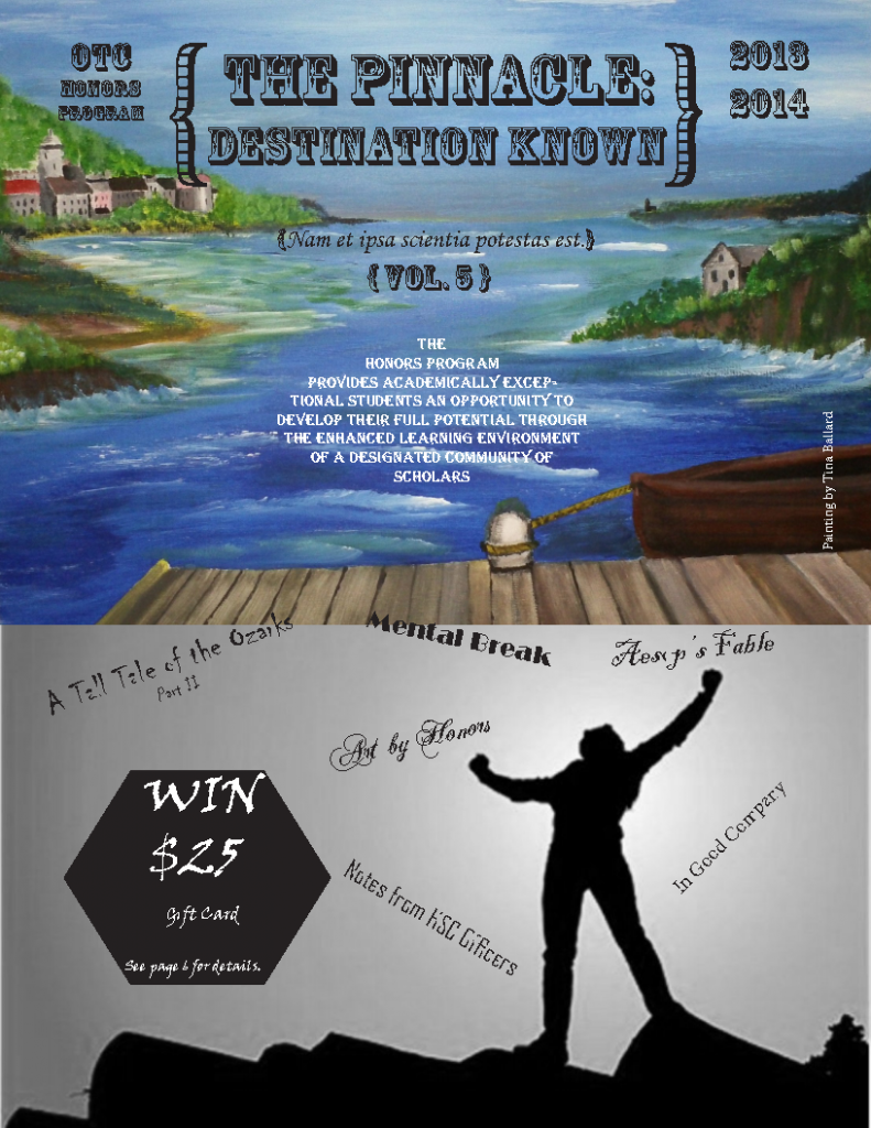 Front page of the fifth volume of the Honors Newsletter, The Pinnacle: Destination Known