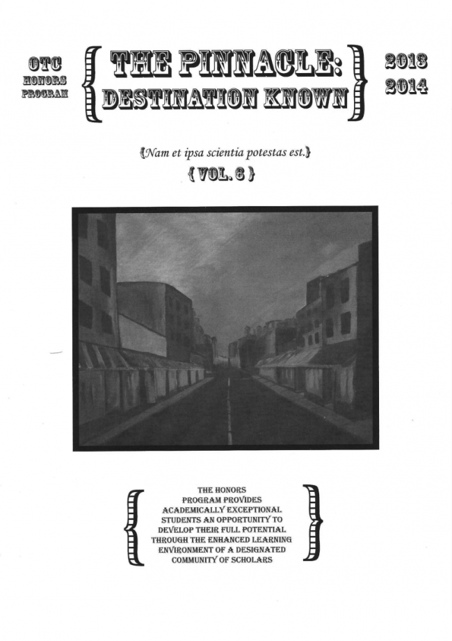 Front page of the sixth volume of the Honors Newsletter, The Pinnacle: Destination Known