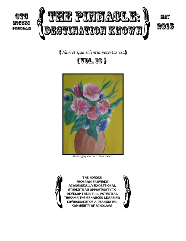 Front page of the tenth volume of the Honors Newsletter, The Pinnacle: Destination Known
