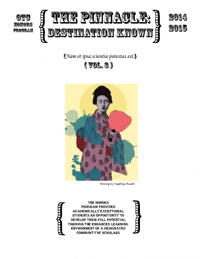 Front page of the eighth volume of the Honors Newsletter, The Pinnacle: Destination Known