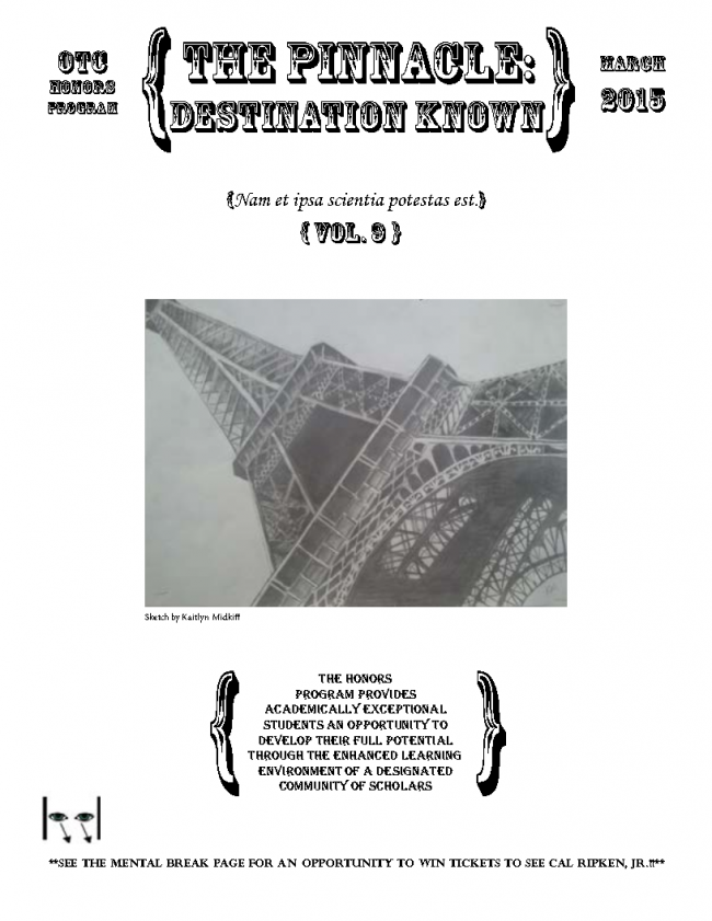 Front page of the ninth volume of the Honors Newsletter, The Pinnacle: Destination Known