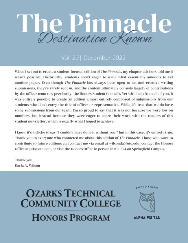 The twenty-ninth edition of The Pinnacle: Destination Known newsletter