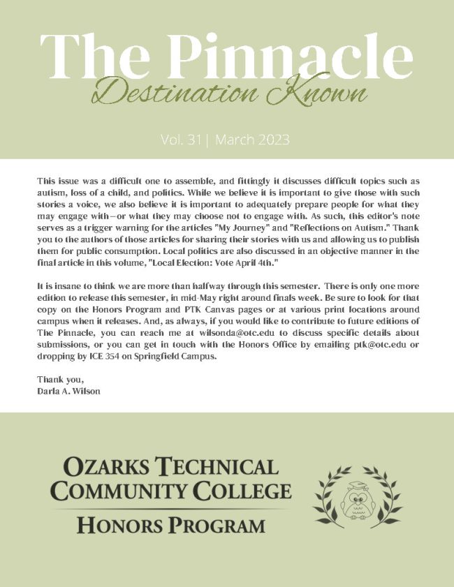 The thirty-first edition of The Pinnacle: Destination Known newsletter